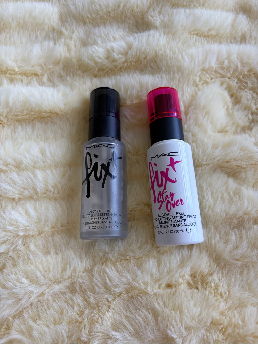 MAC Cosmetics Fix+ Duo Setting Sprays in Clear and White with Pink Cap